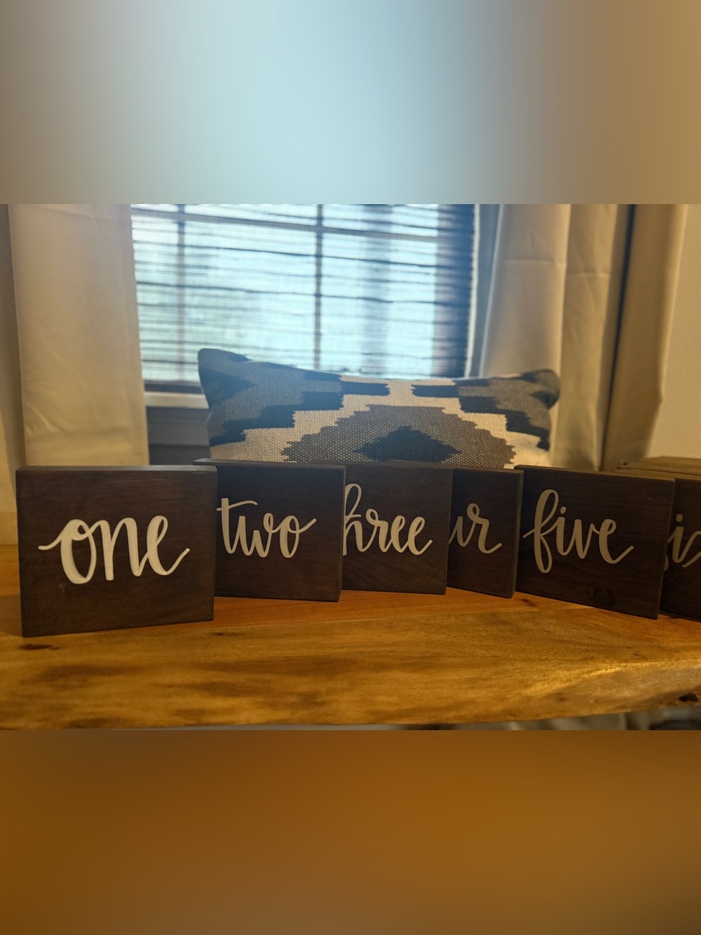 Rustic Dark Brown Number Block 1-18 Set with White Script - Accent Decor